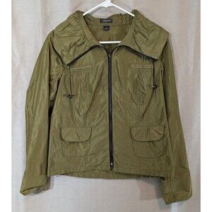 CLAUDIA EV Women's Size MEDIUM Shiny Olive Green Rain Jacket/Coat Windbreaker